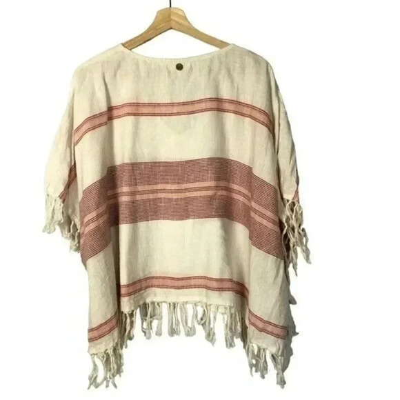 Billabong White Red Stripe Fringe Short Sleeve M - Picture 2 of 4